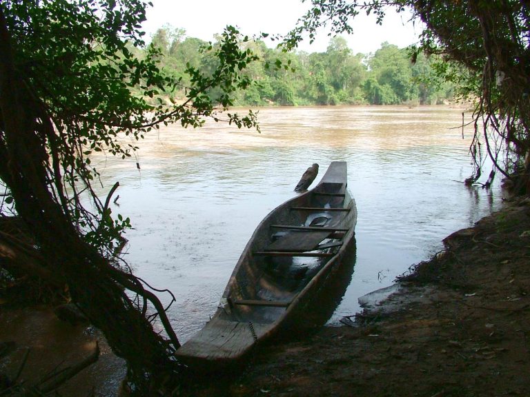 Dugout canoe on the river in Dak Lak