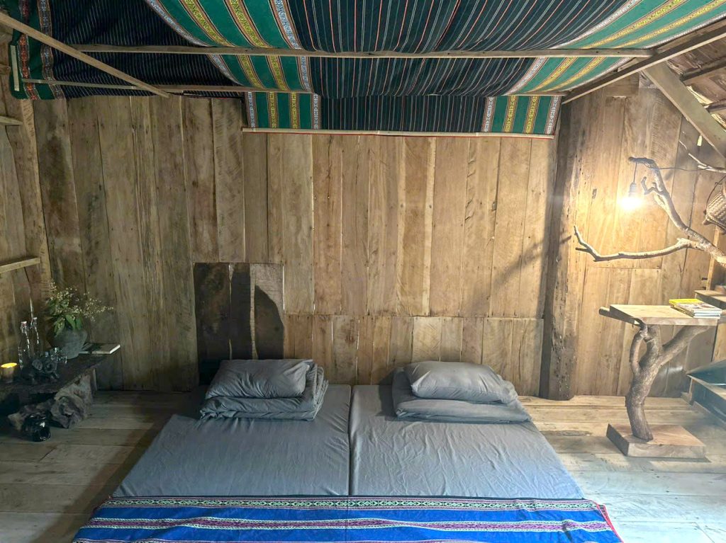 Simple homestay room with floor mattresses